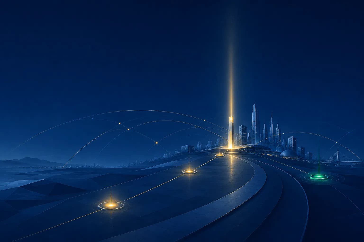 Final leader artwork with strategic pathway lines