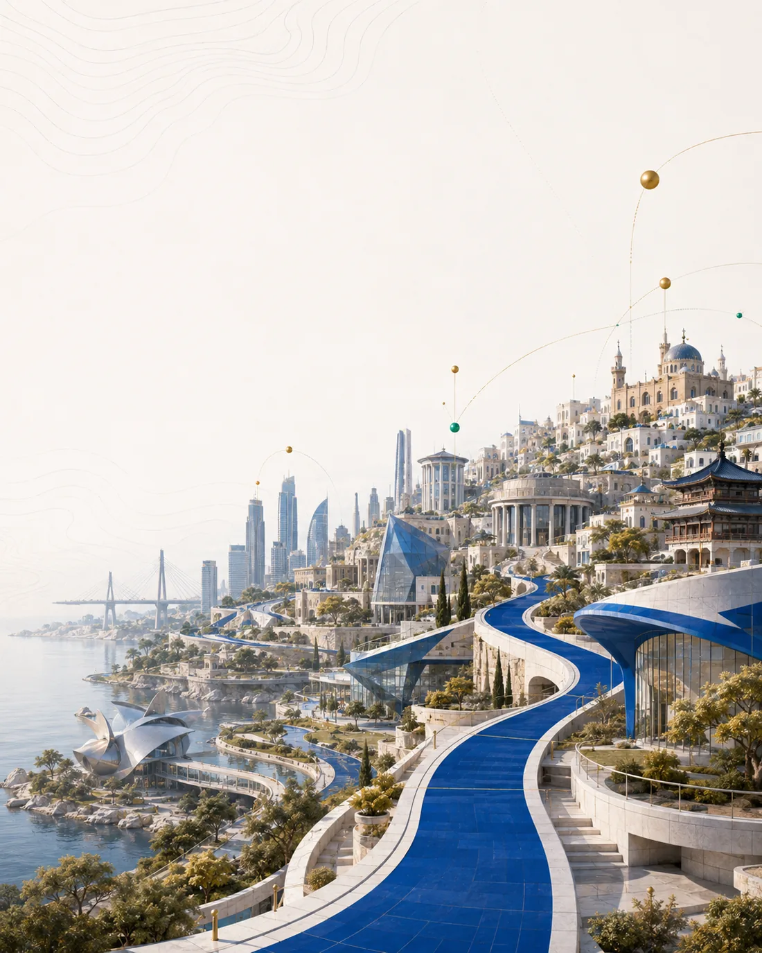 A global skyline circuit representing purposeful discovery across destinations