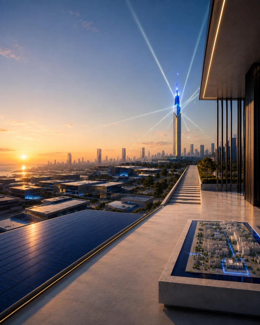 A commanding skyline circuit representing strategic technology leadership
